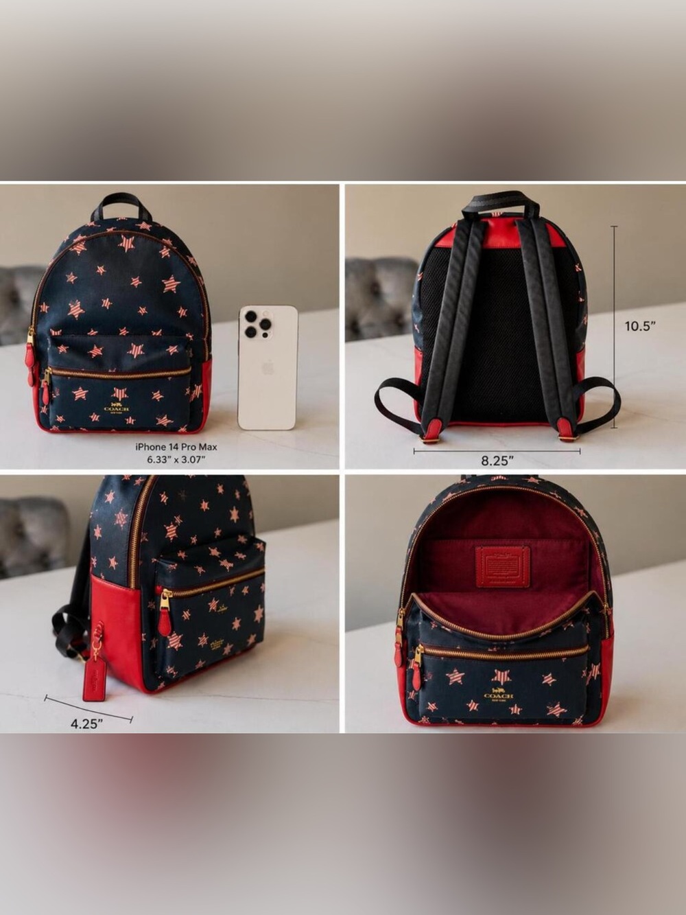 Coach Star-Print Mini Backpack - Black with Red Accents